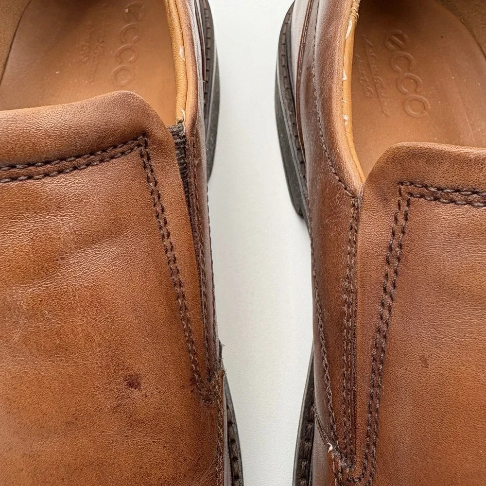 ECCO Holton Mens 44 US 10 Brown Leather Slip On Loafer Apron Toe Dress Shoe
